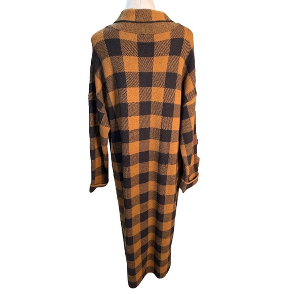 Zara Knit Buffalo Check Trench Sweater Jacket Brown Black Size Small - Picture 2 of 14